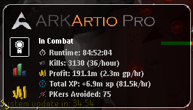 ARKArtio Pro — 84 hour run, 3,130 kills, 191.1m profit, 75 PKers avoided