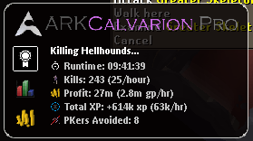ARKCalvar'ion Pro — 9 hour run, 243 kills, 27m profit (2.8m GP/hour), 8 PKers avoided