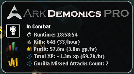 ARKDemonics Pro — 18 hour run, 643 kills, 3.0m GP/hour