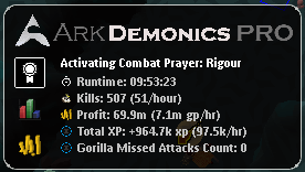 ARKDemonics Pro — 7.1m GP/hour, prayer-perfect (Rigour active)
