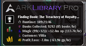 ARKLibrary Pro — 109 hour run, 99 Magic, 12.4m XP gained