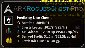 ARKRoguesChest Pro — 80 hour run, 18,179 chests looted, 51m banked profit