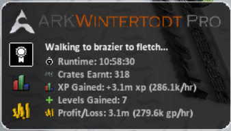 ARKWintertodt Pro — 10 hour run, 318 crates, 286k FM XP/hour, 279k GP/hour