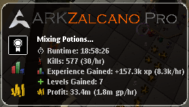 ARKZalcano Pro — 18 hour run, 577 kills, 33.4m profit (1.8m GP/hour)